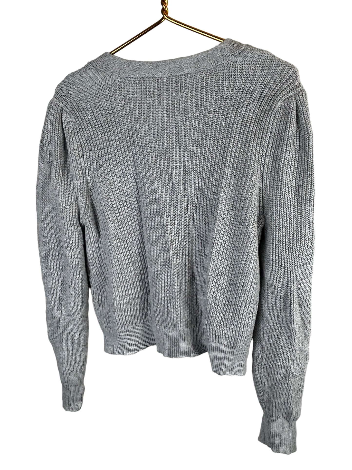 AERIE Women’s Puff Sleeve Knit Gray Cardigan Button Cropped Sweater