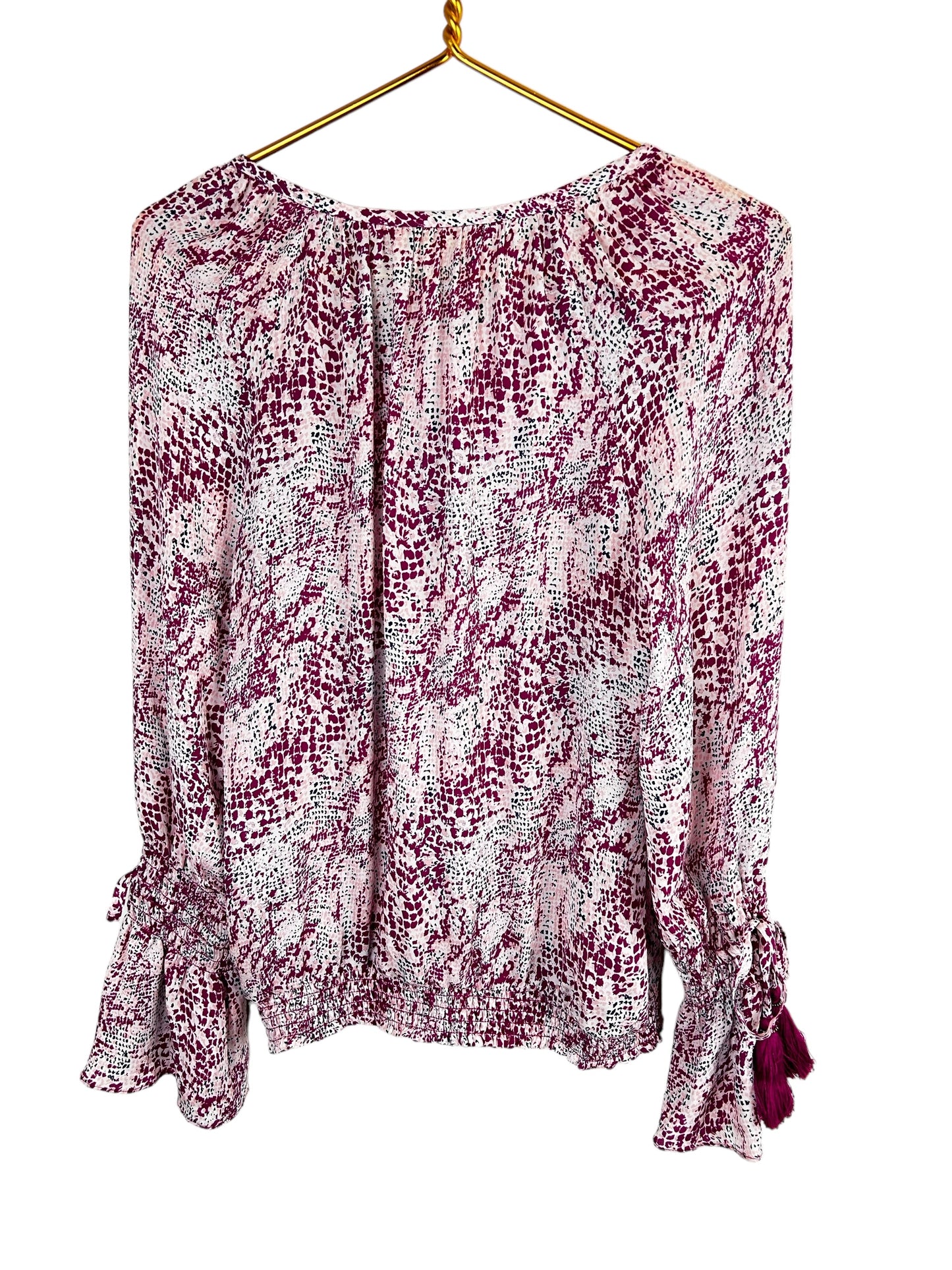 Ramy Brook - White & Magenta Abstract Snakeskin Print Silk Blouse Sz Sm