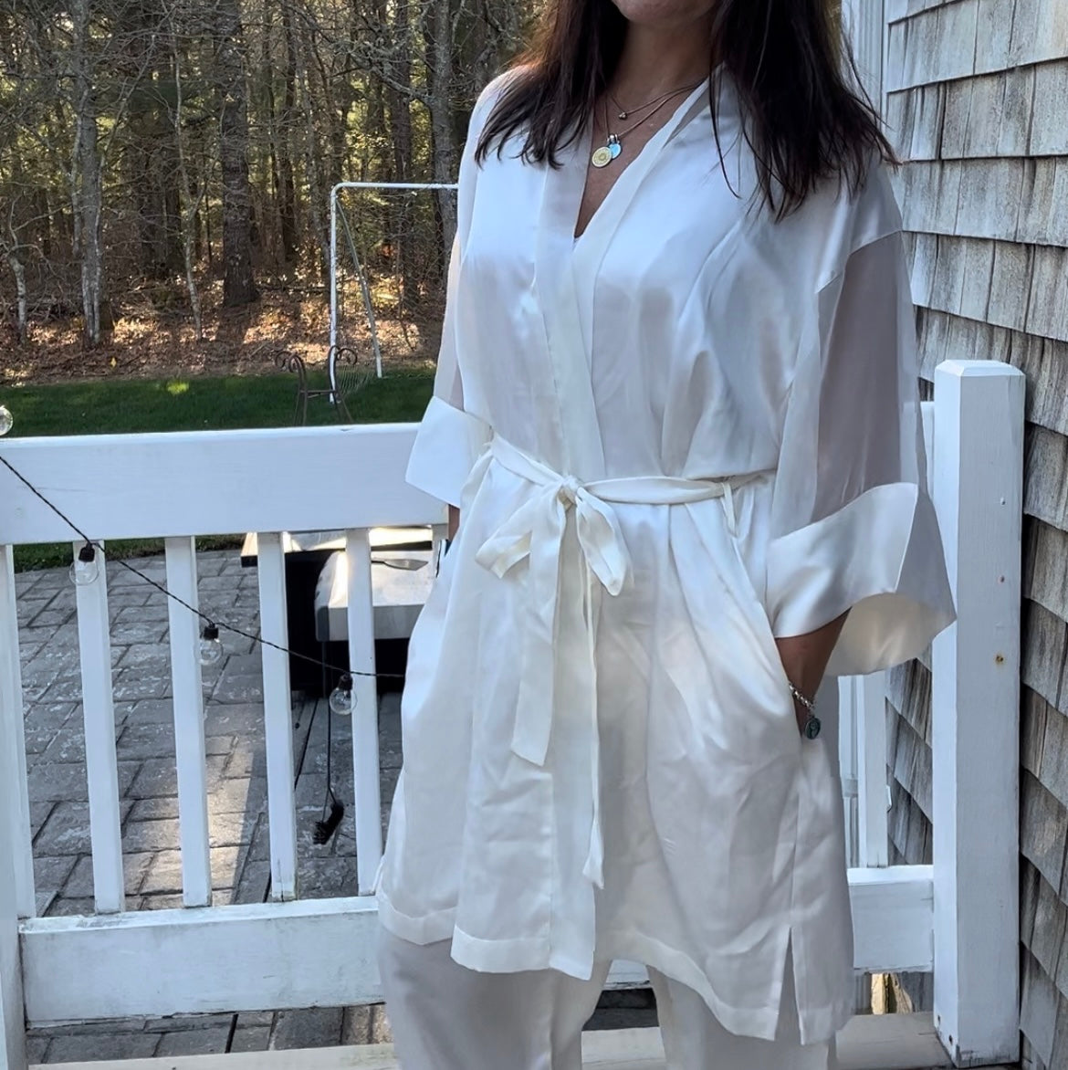 Vintage Victoria's Secret Ivory Satin Kimono Robe