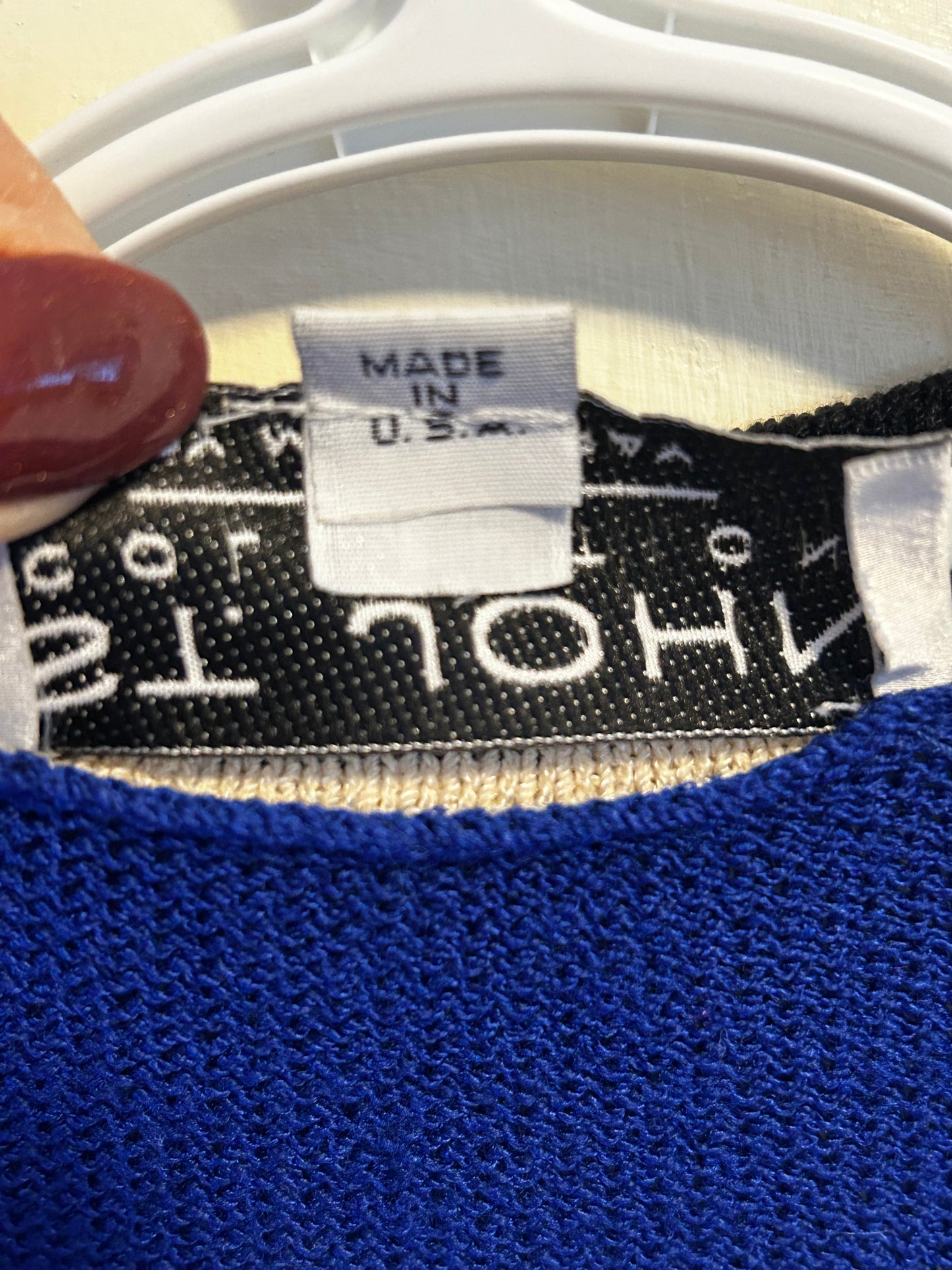 St John Collection Royal Blue Long Jacket medium Duster Coat Cream Trim Pockets