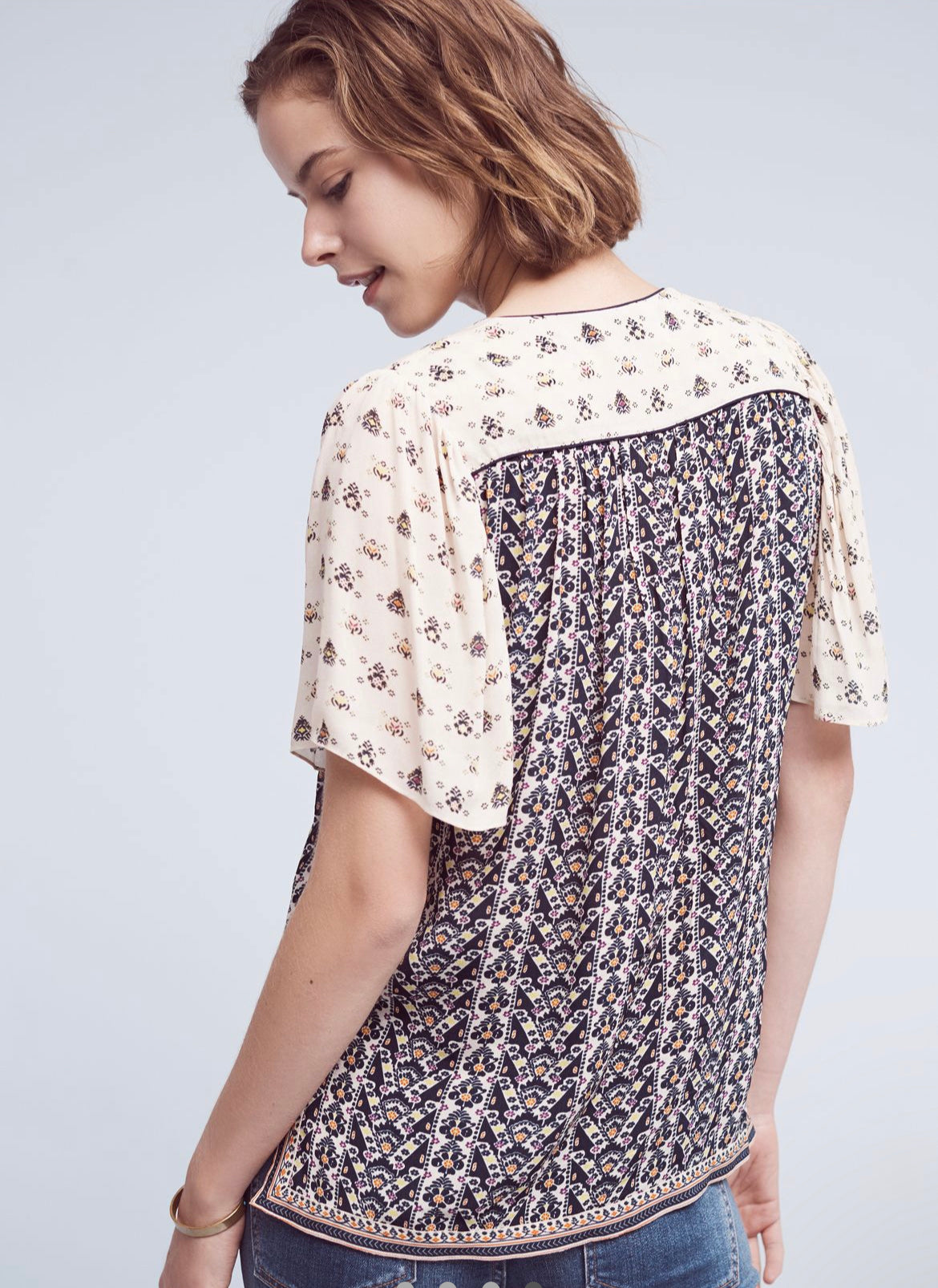 Anthropologie Printed Luca Blouse- Blue Motif Size Small