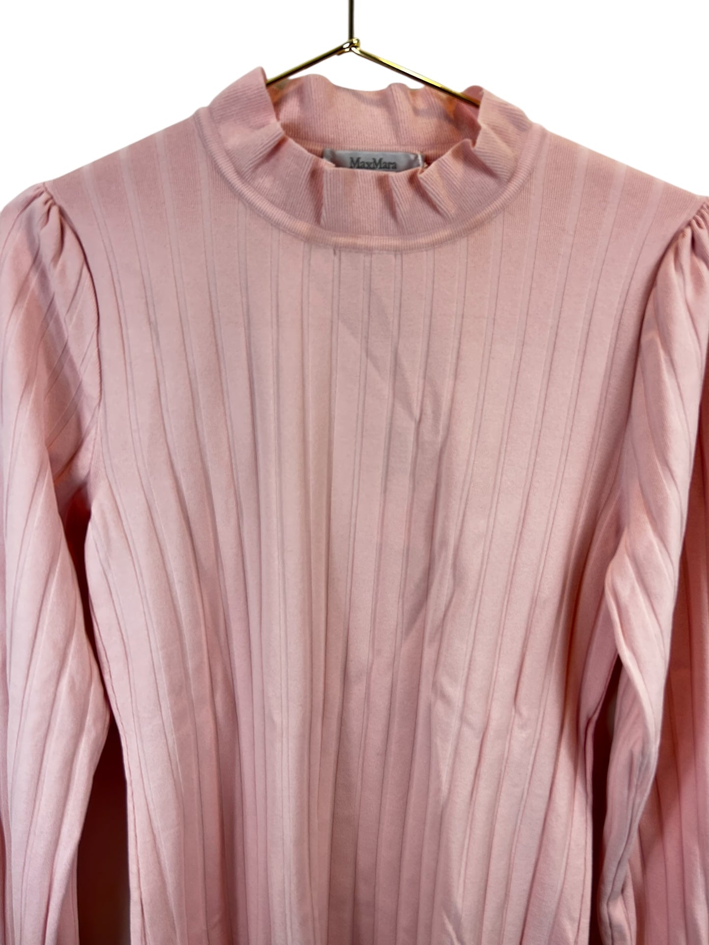MAX MARA Zoraide Ruffle-collar Ribbed Sweater In Pink- NEW
