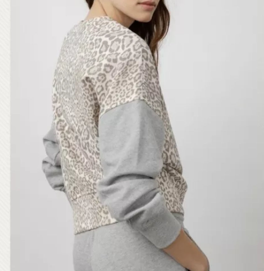 Rails Women's Sweatshirt Alice Mixed Grey Cheetah Crew Neck Pullover Top Large