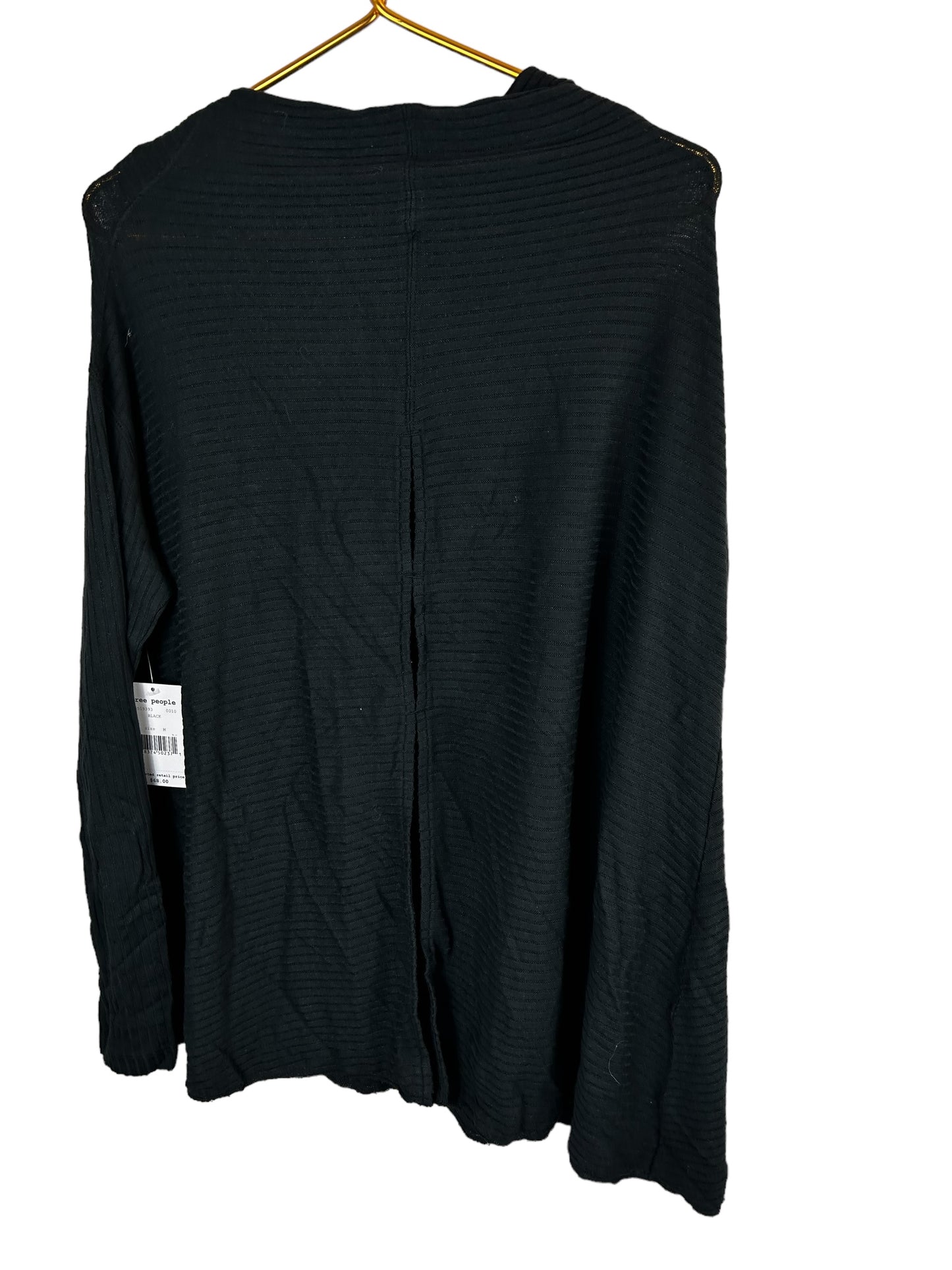 Free People We The Free Lover Rib Split Black Cut Out Back Long Sleeve Top Medium | Color: Black