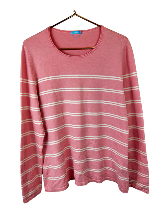 J. McLaughlin womens crewneck pink and white striped cotton blend sweater