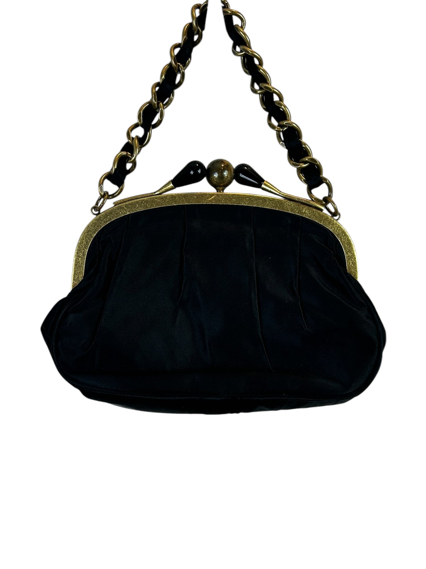 J. Crew beautiful black satin brass kiss clasp purse- vintage