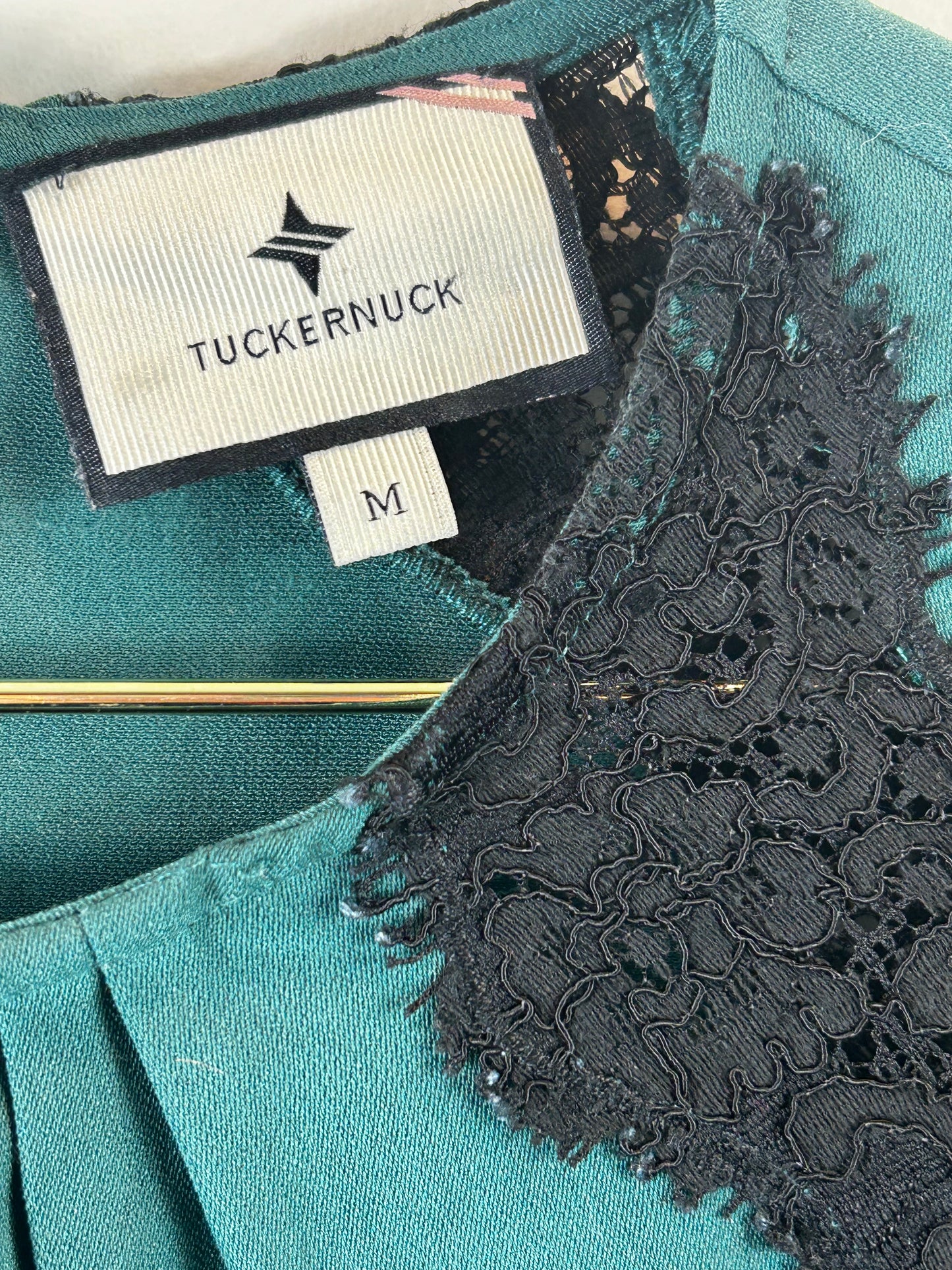 Tuckernuck Juniper Vail Blouse Green Black Scalloped Lace Blouse