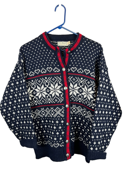 L.L. Bean vintage Cardigan XL 80s Nordic Fair Isle USA Made Winter Ski