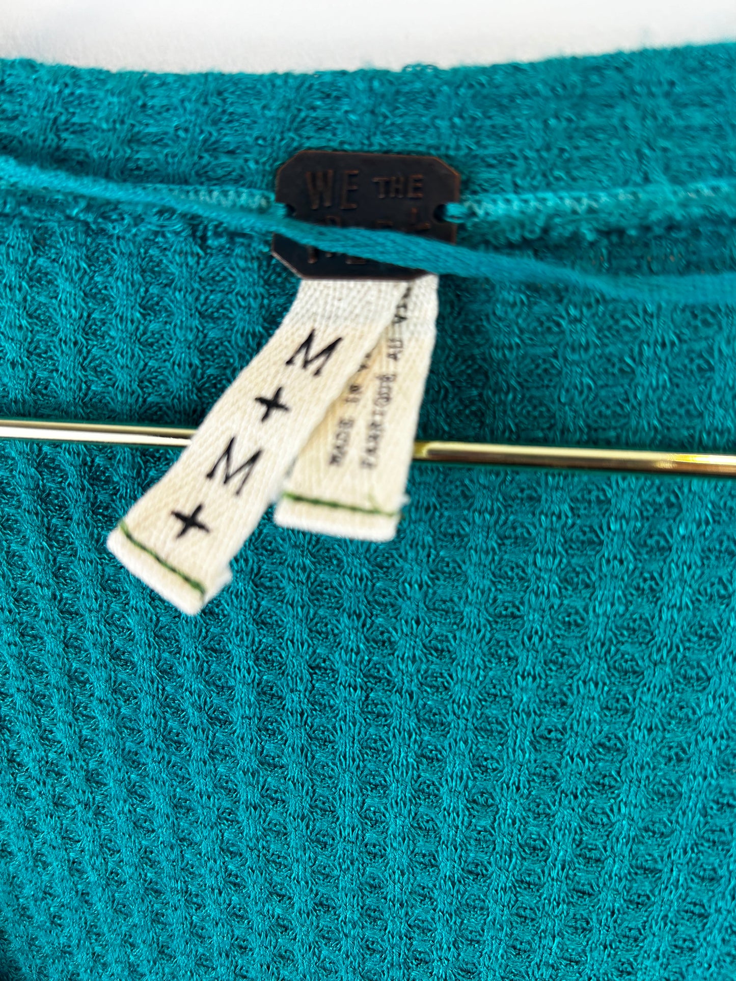 WE THE FREE PEOPLE Laguna Slouchy Thermal Tunic Top Shirt Turquoise Green Sz M