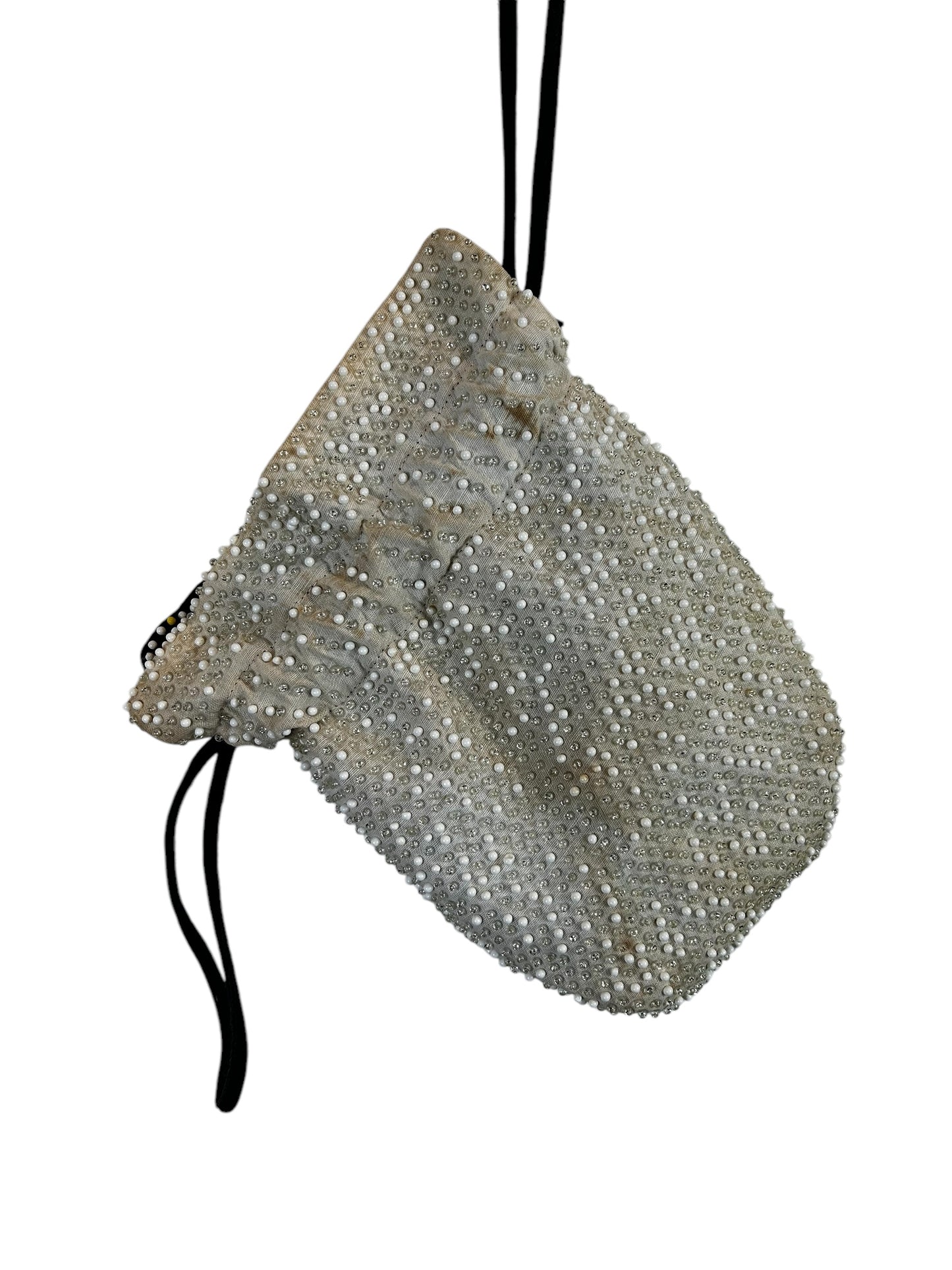 Vintage Mid Century Candy Dot Beaded Drawstring Reversible Handbag Purse