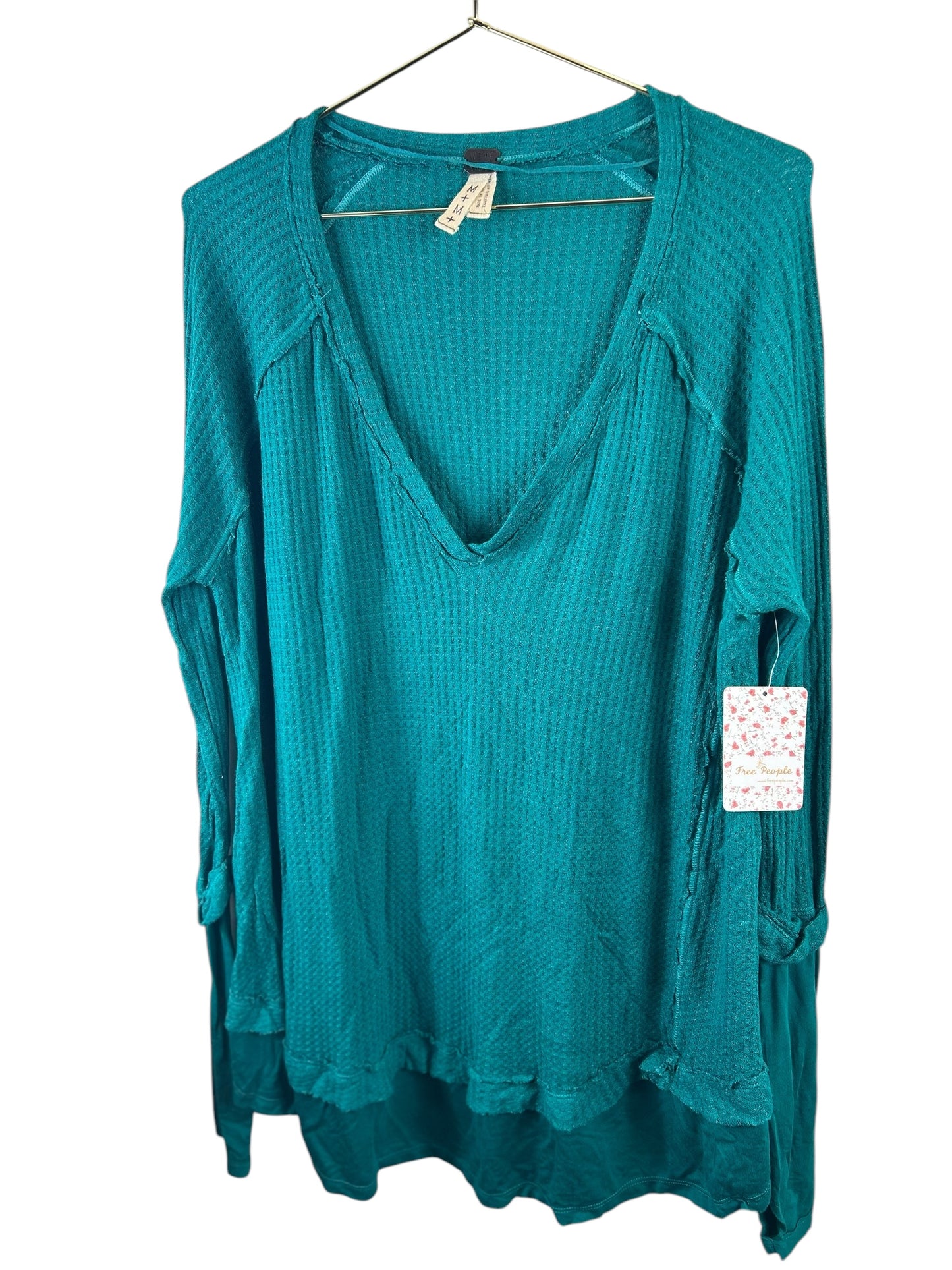 WE THE FREE PEOPLE Laguna Slouchy Thermal Tunic Top Shirt Turquoise Green Sz M
