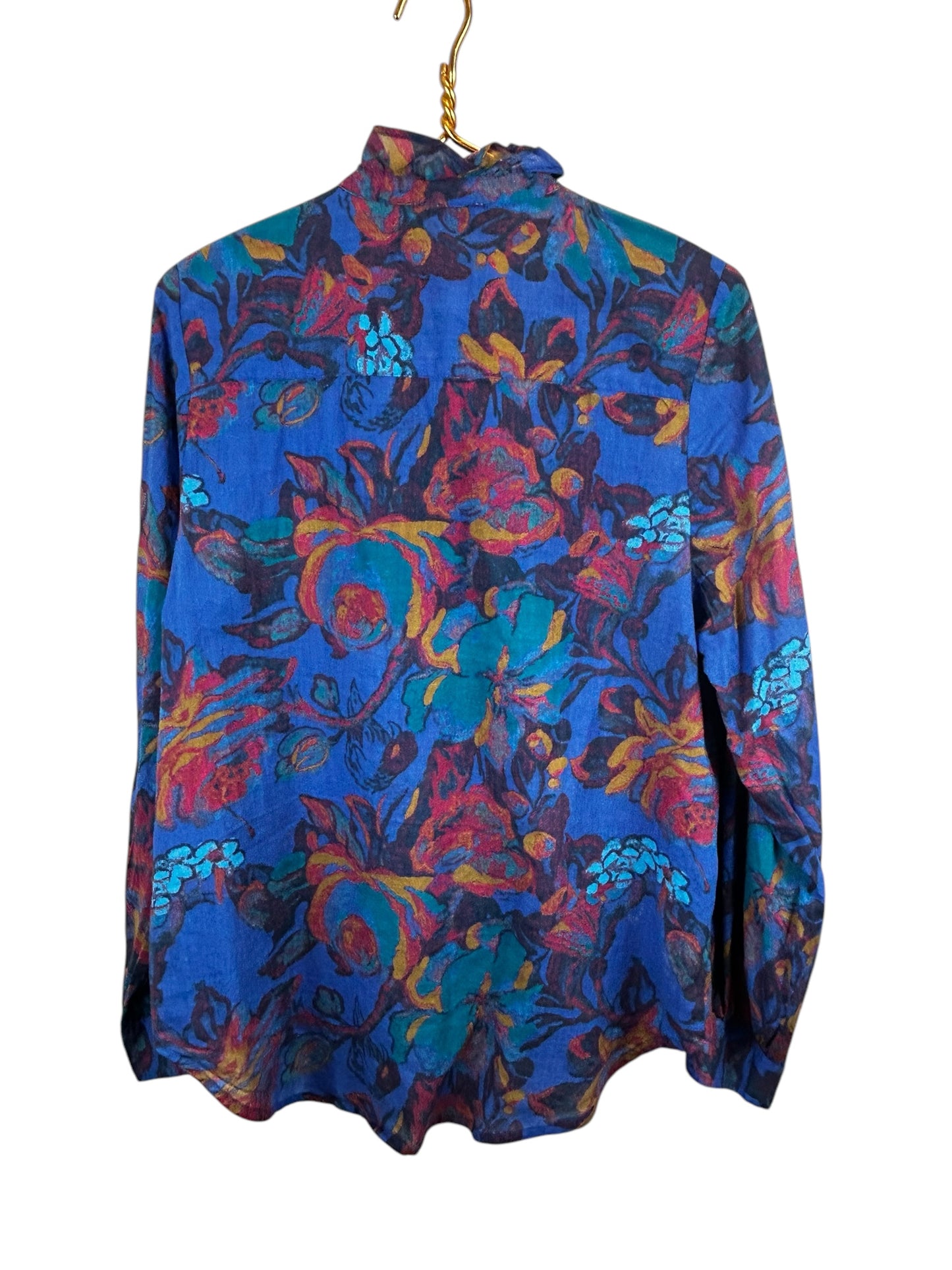 Sundance Abstract Floral Ruffle Trim Button Up Shirt Womens Size M Western Boho