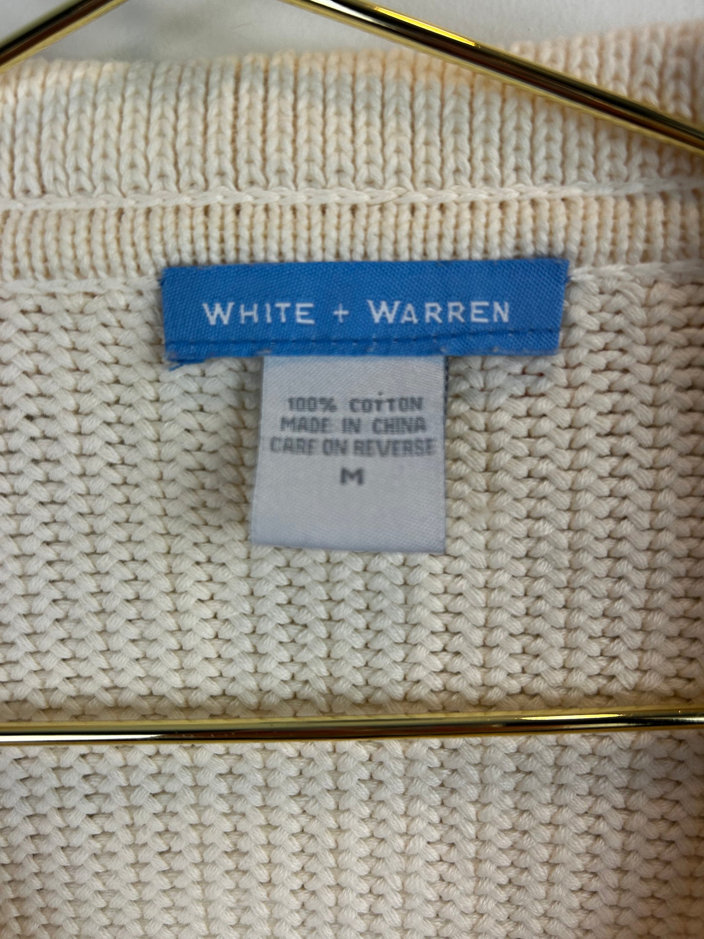 White + Warren Cream Floral Trim Cardigan