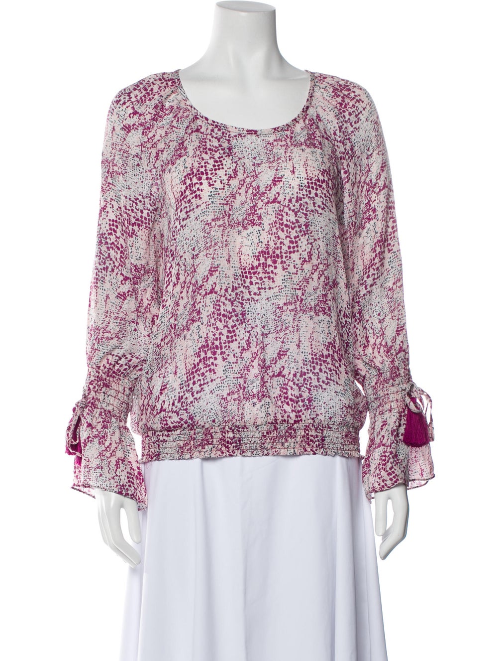 Ramy Brook - White & Magenta Abstract Snakeskin Print Silk Blouse Sz Sm