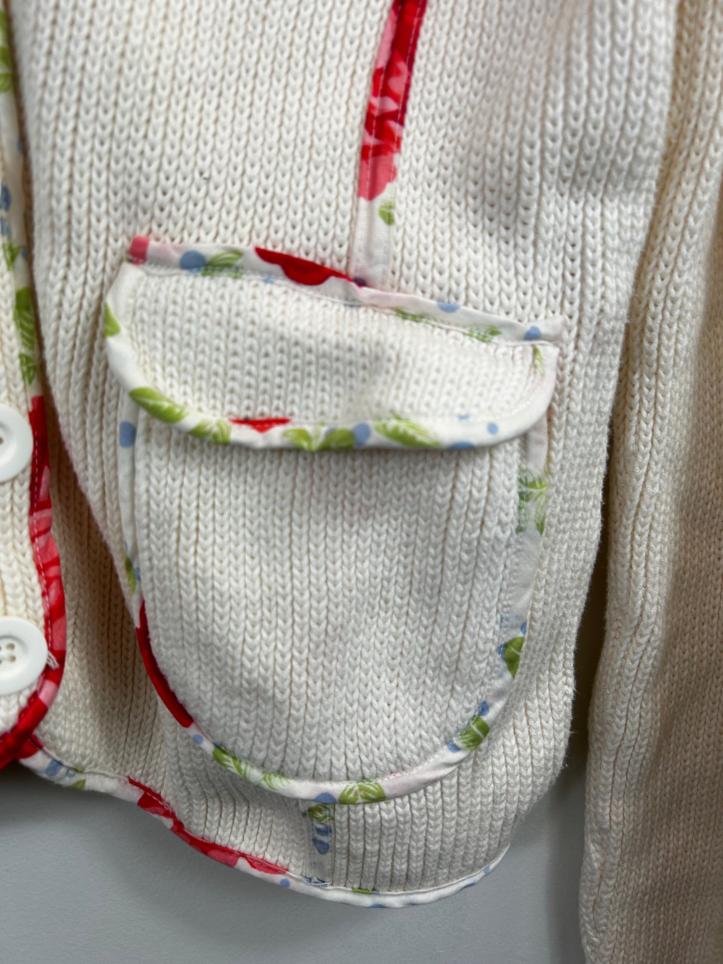White + Warren Cream Floral Trim Cardigan