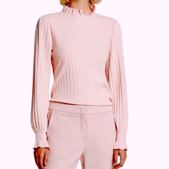 MAX MARA Zoraide Ruffle-collar Ribbed Sweater In Pink- NEW