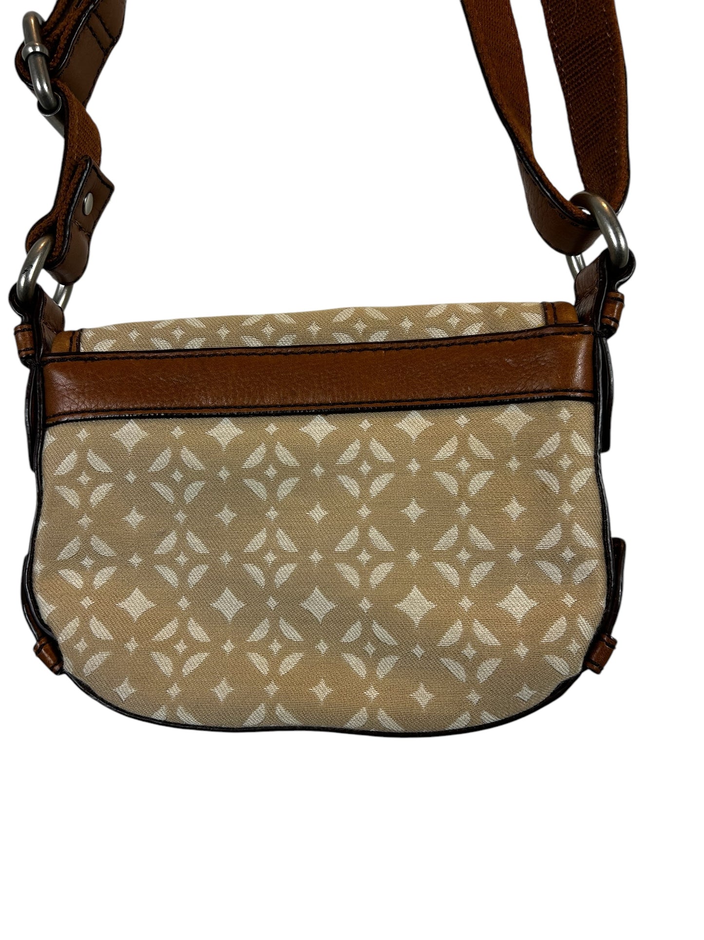 Fossil Canvas Tan Leather Trim Key-per Small Crossbody Shoulder Purse