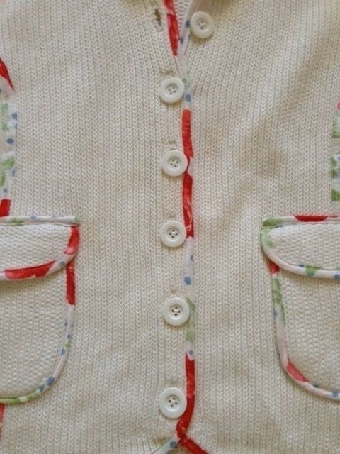 White + Warren Cream Floral Trim Cardigan