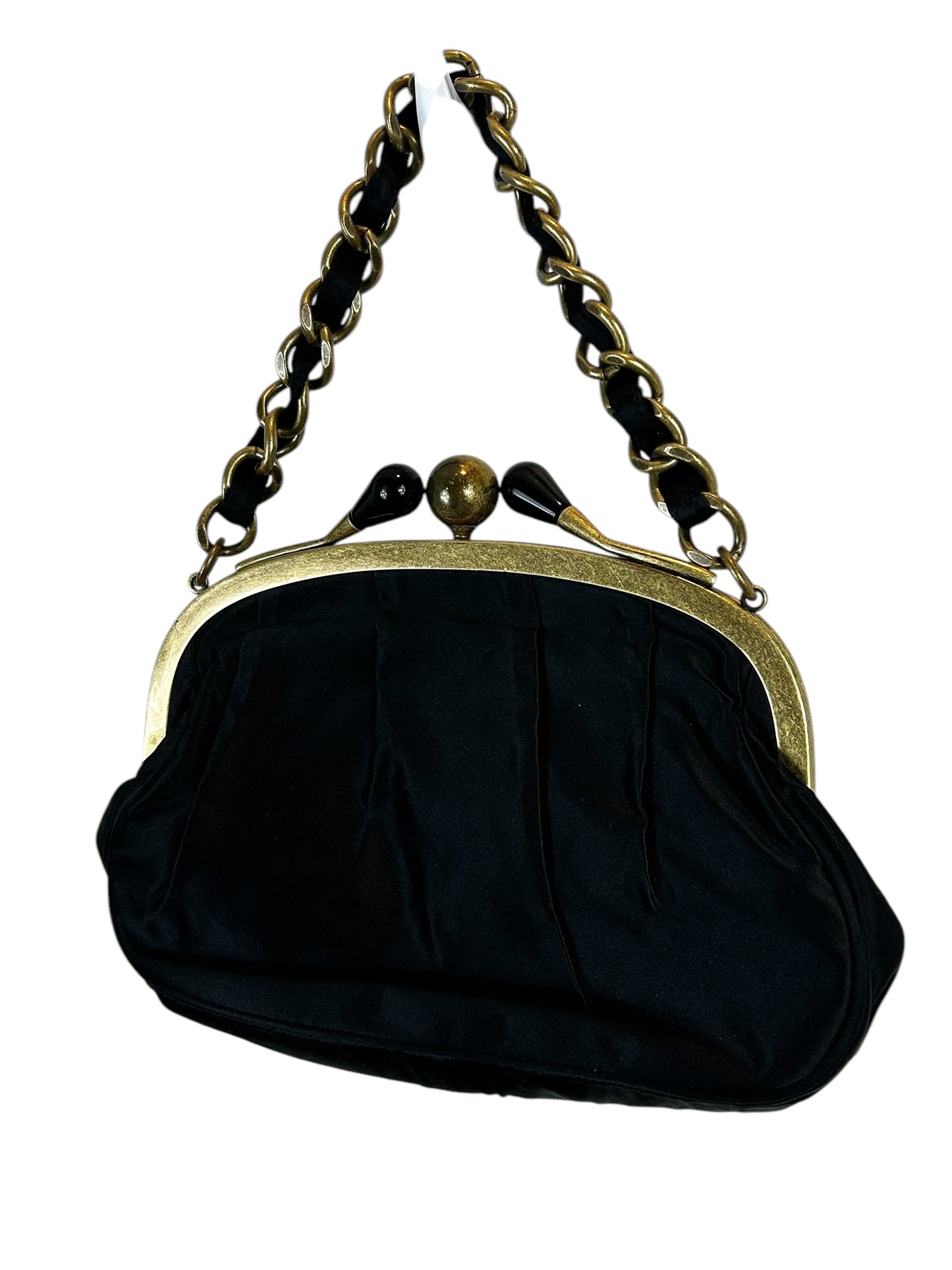 J. Crew beautiful black satin brass kiss clasp purse- vintage