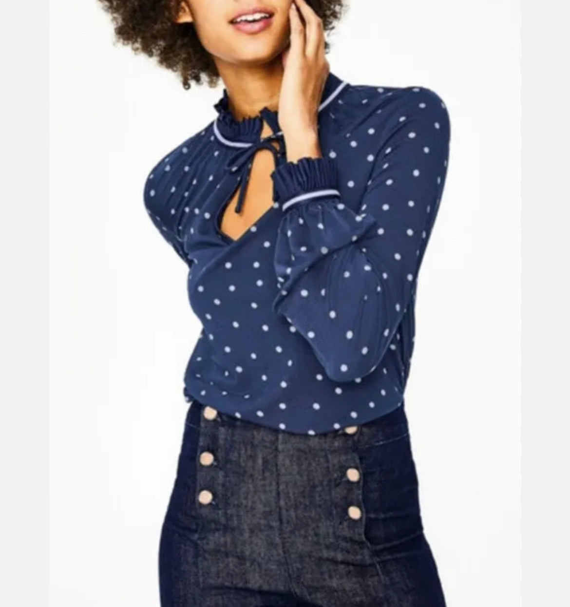 Boden Bronwyn Jersey Polka Dot Blouse