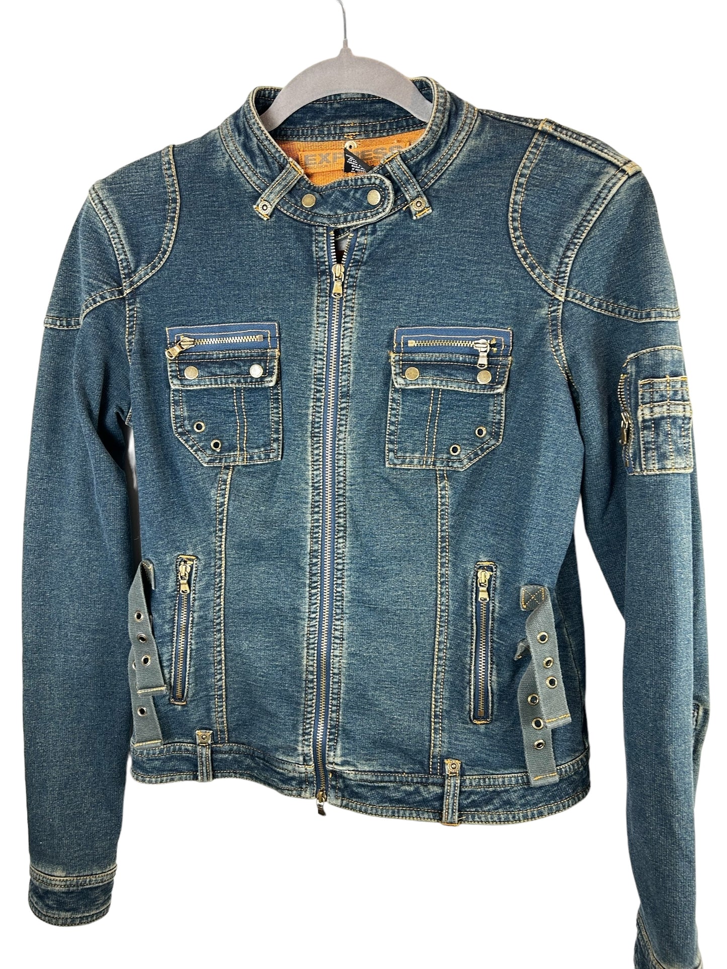 Express Vintage Womens Denim Moto Jean Jacket