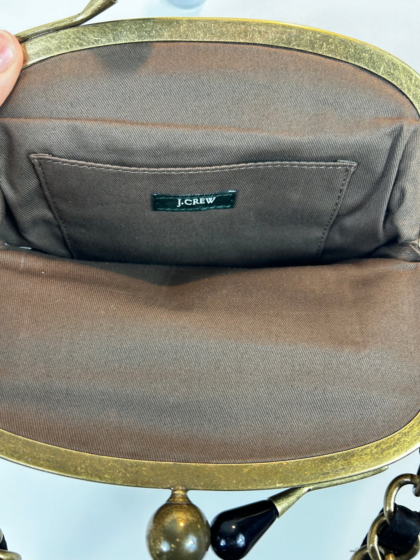 J. Crew beautiful black satin brass kiss clasp purse- vintage
