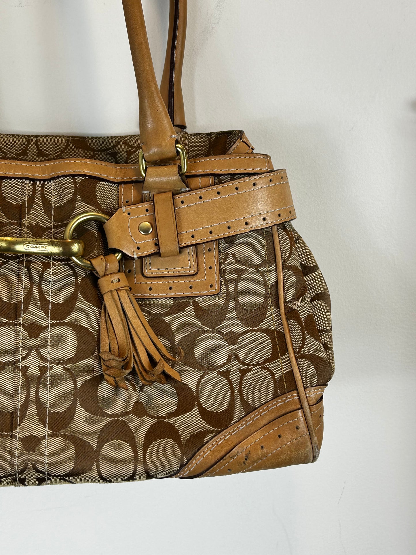Authentic Coach Monogram Brown Camel Satchel