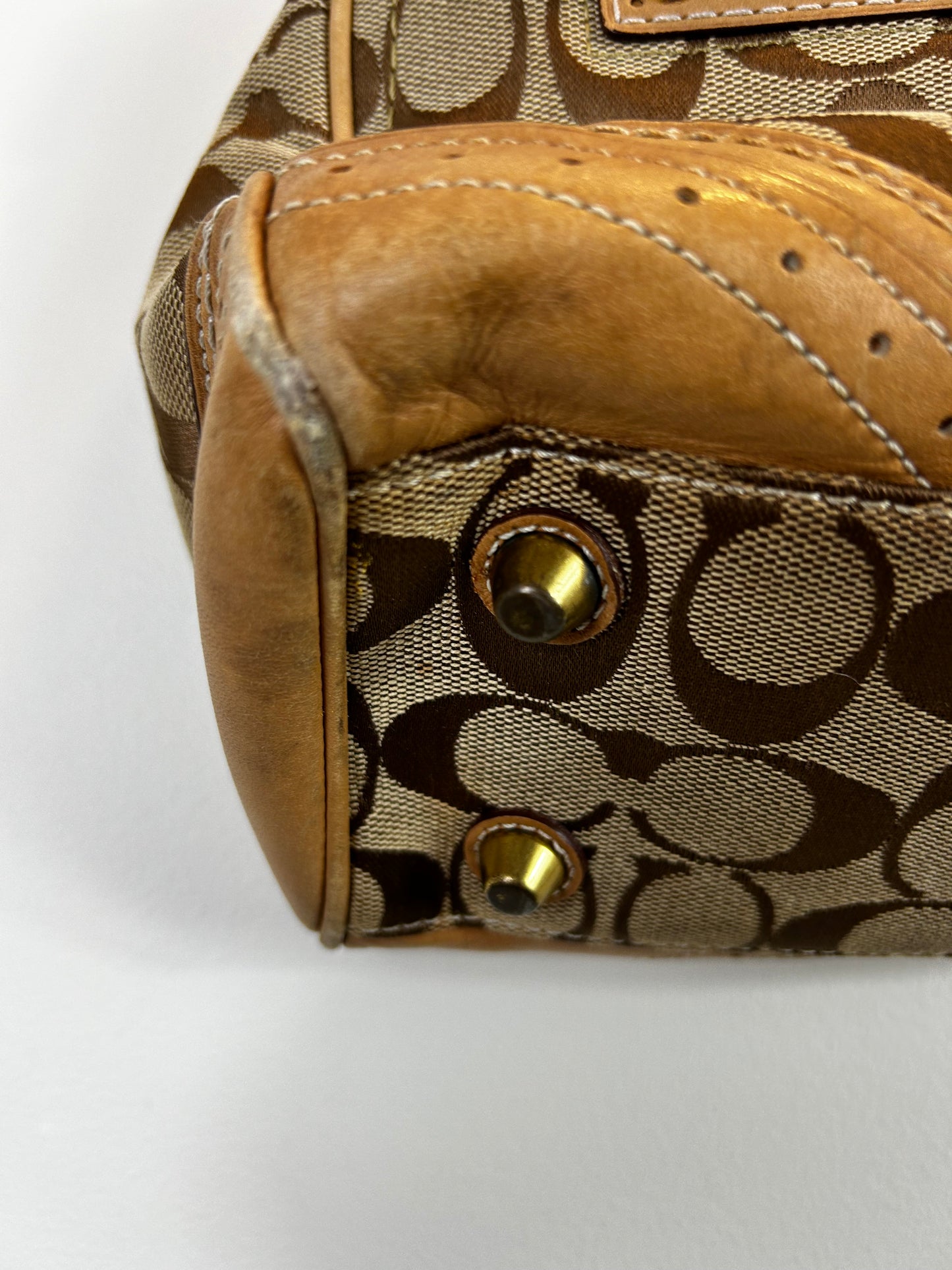 Authentic Coach Monogram Brown Camel Satchel