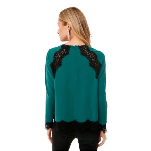 Tuckernuck Juniper Vail Blouse Green Black Scalloped Lace Blouse