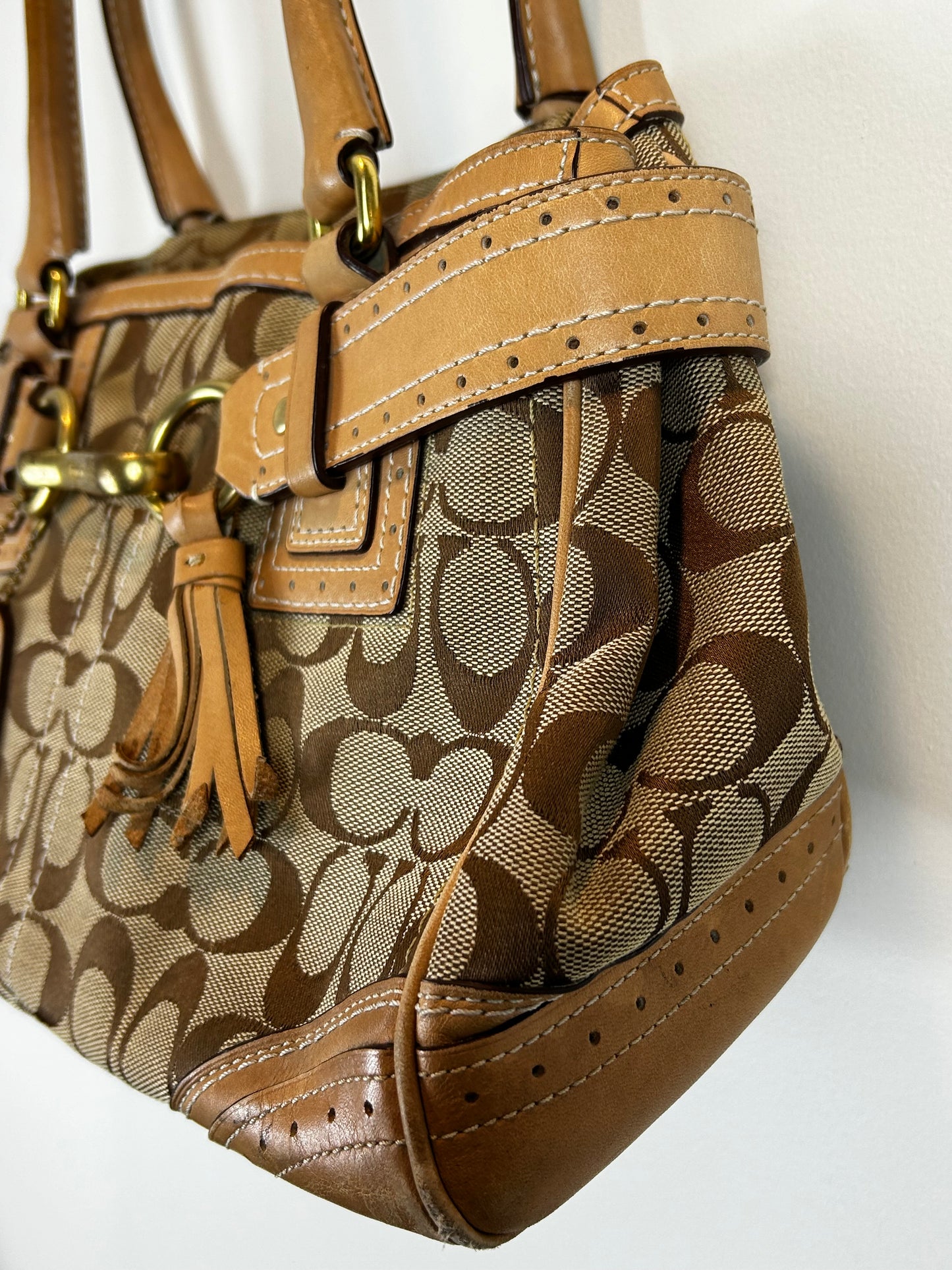 Authentic Coach Monogram Brown Camel Satchel