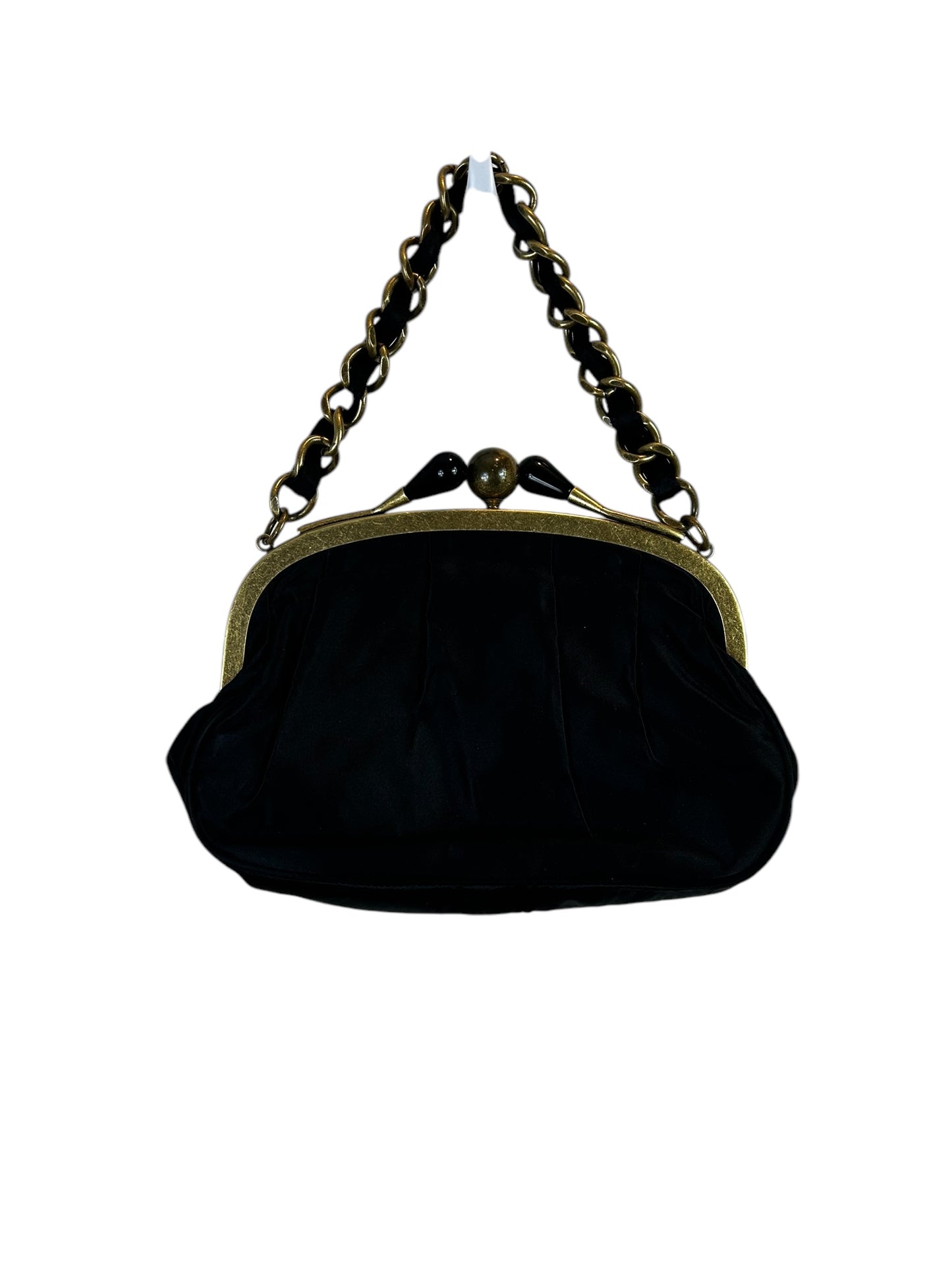 J. Crew beautiful black satin brass kiss clasp purse- vintage