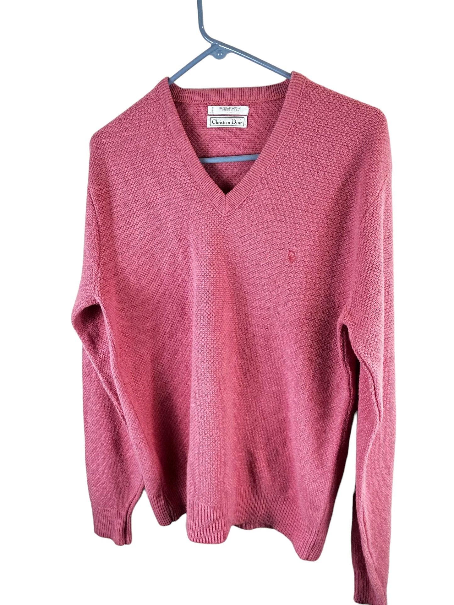 Vintage Christian Dior Sweater Mauve Pink V-Neck Pullover Logo Women's
