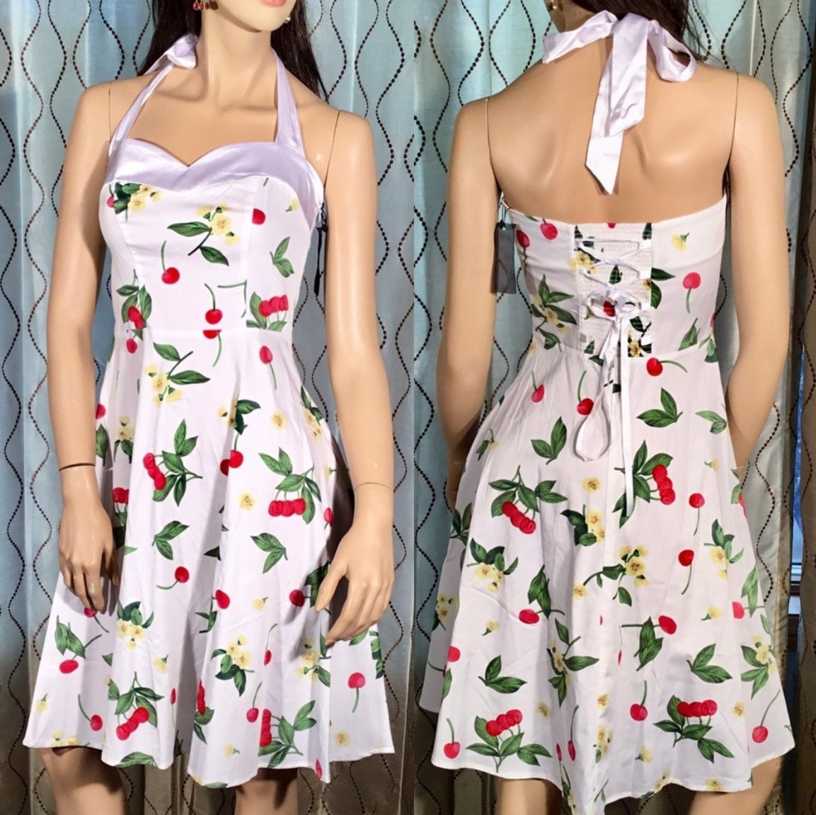 Vintage 1950s Rockabilly Audrey Dress Retro Cocktail Dress-cherry