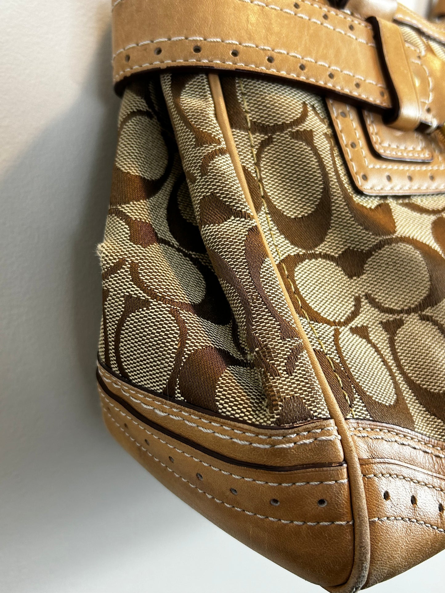 Authentic Coach Monogram Brown Camel Satchel