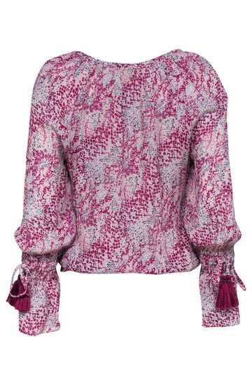Ramy Brook - White & Magenta Abstract Snakeskin Print Silk Blouse Sz Sm