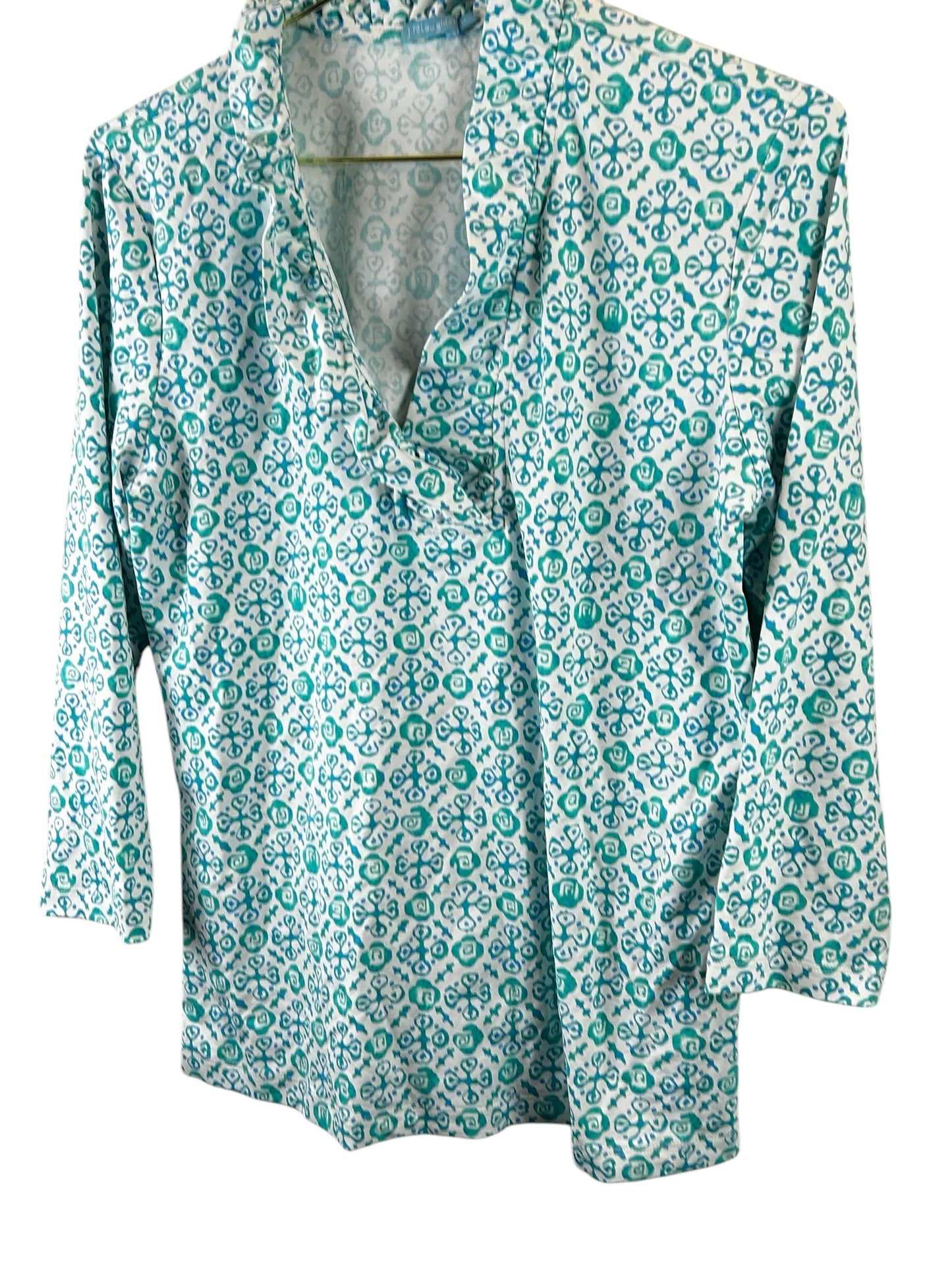 J.McLaughlin blue and white ruffle collared top