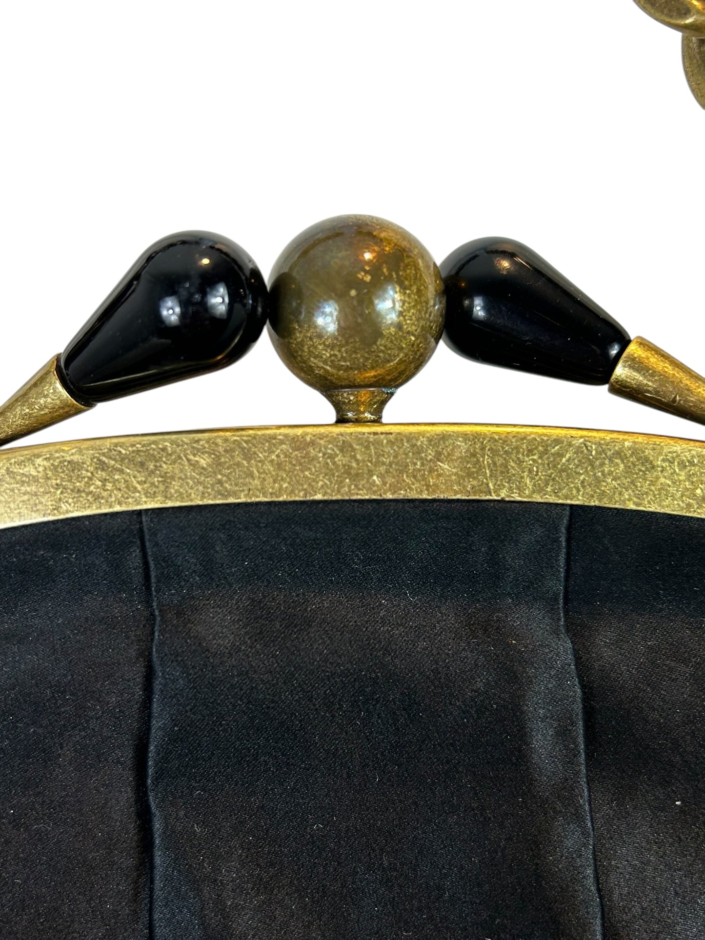J. Crew beautiful black satin brass kiss clasp purse- vintage