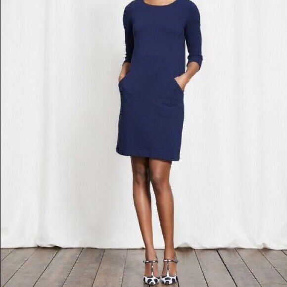 Boden Dress Sz 6R Navy Ellen Ottoman Pockets Ponte Preppy Office Career