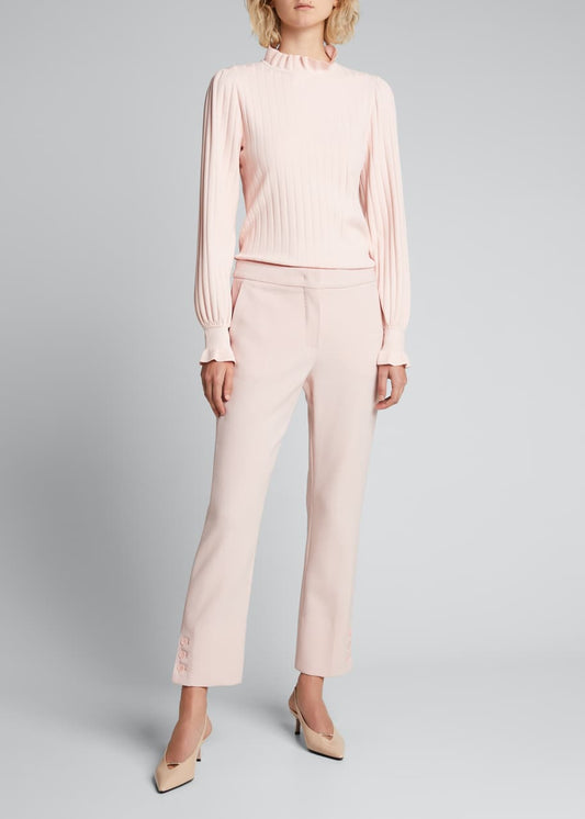 MAX MARA Zoraide Ruffle-collar Ribbed Sweater In Pink- NEW