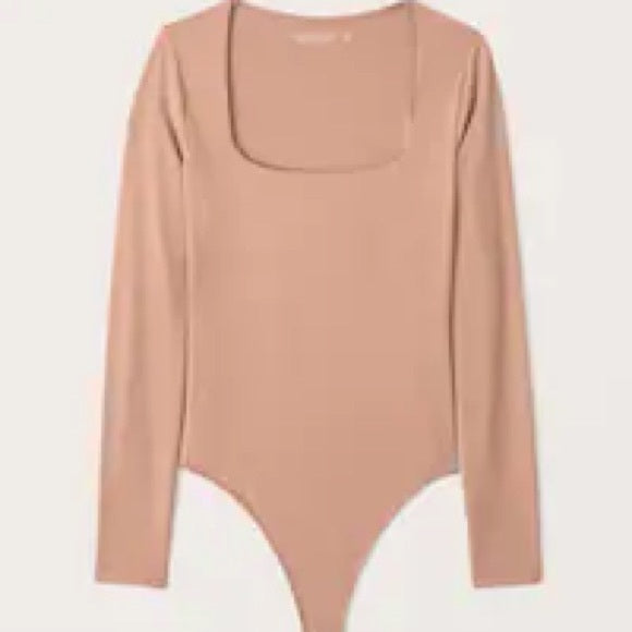 Abercrombie Long-Sleeve Double-Layered Seamless Fabric Squareneck Bodysuit
