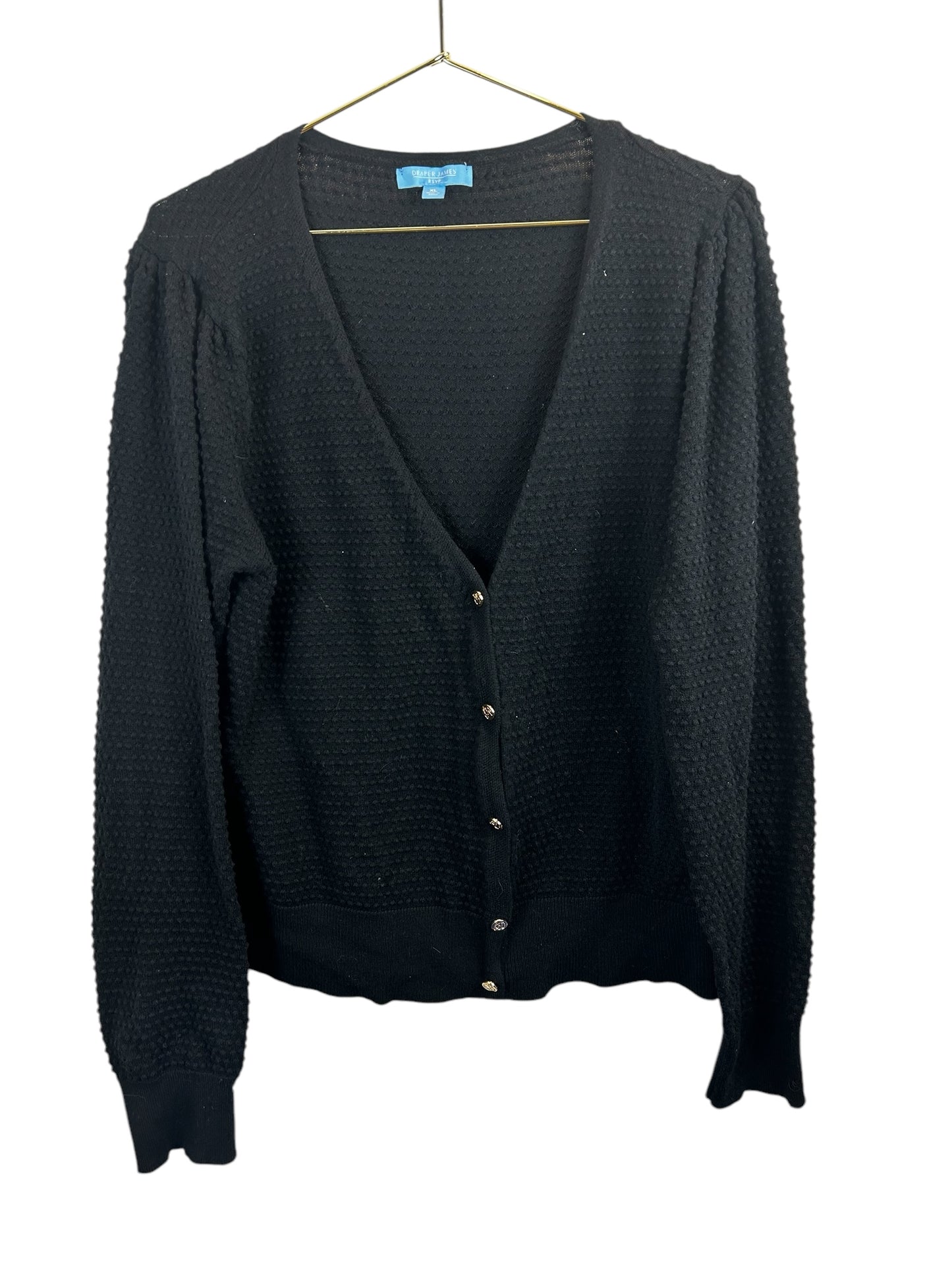 Draper James Womens XL Black Gold Button Up V Neck Cardigan Sweater