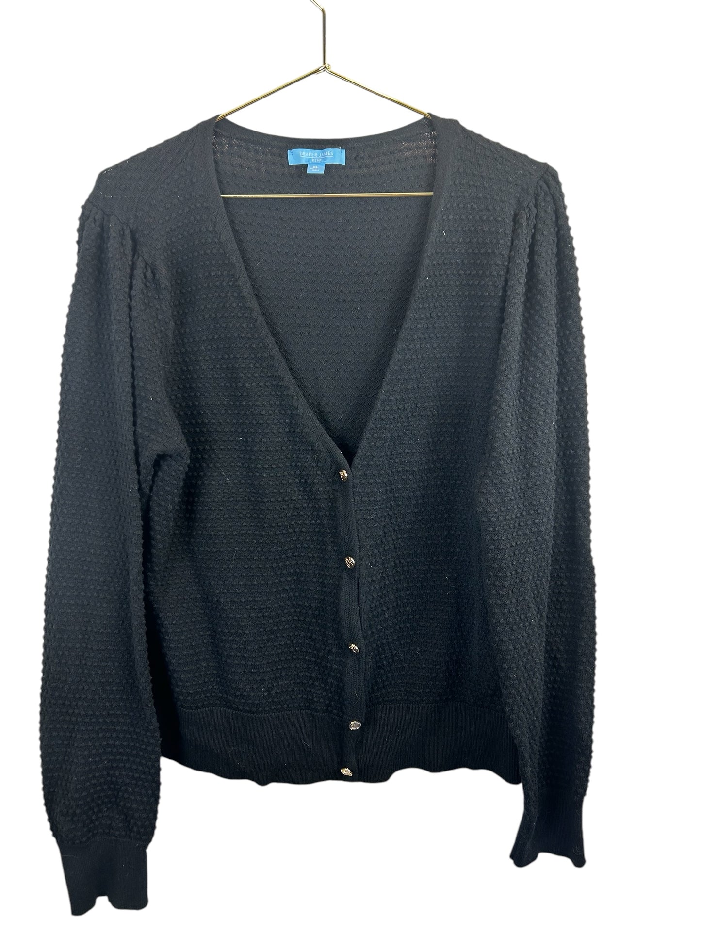 Draper James Womens XL Black Gold Button Up V Neck Cardigan Sweater