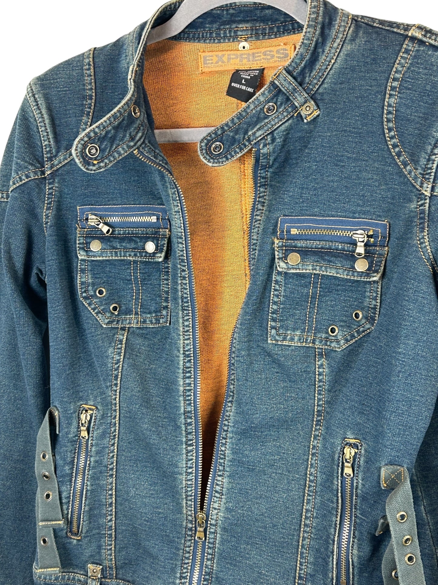 Express Vintage Womens Denim Moto Jean Jacket
