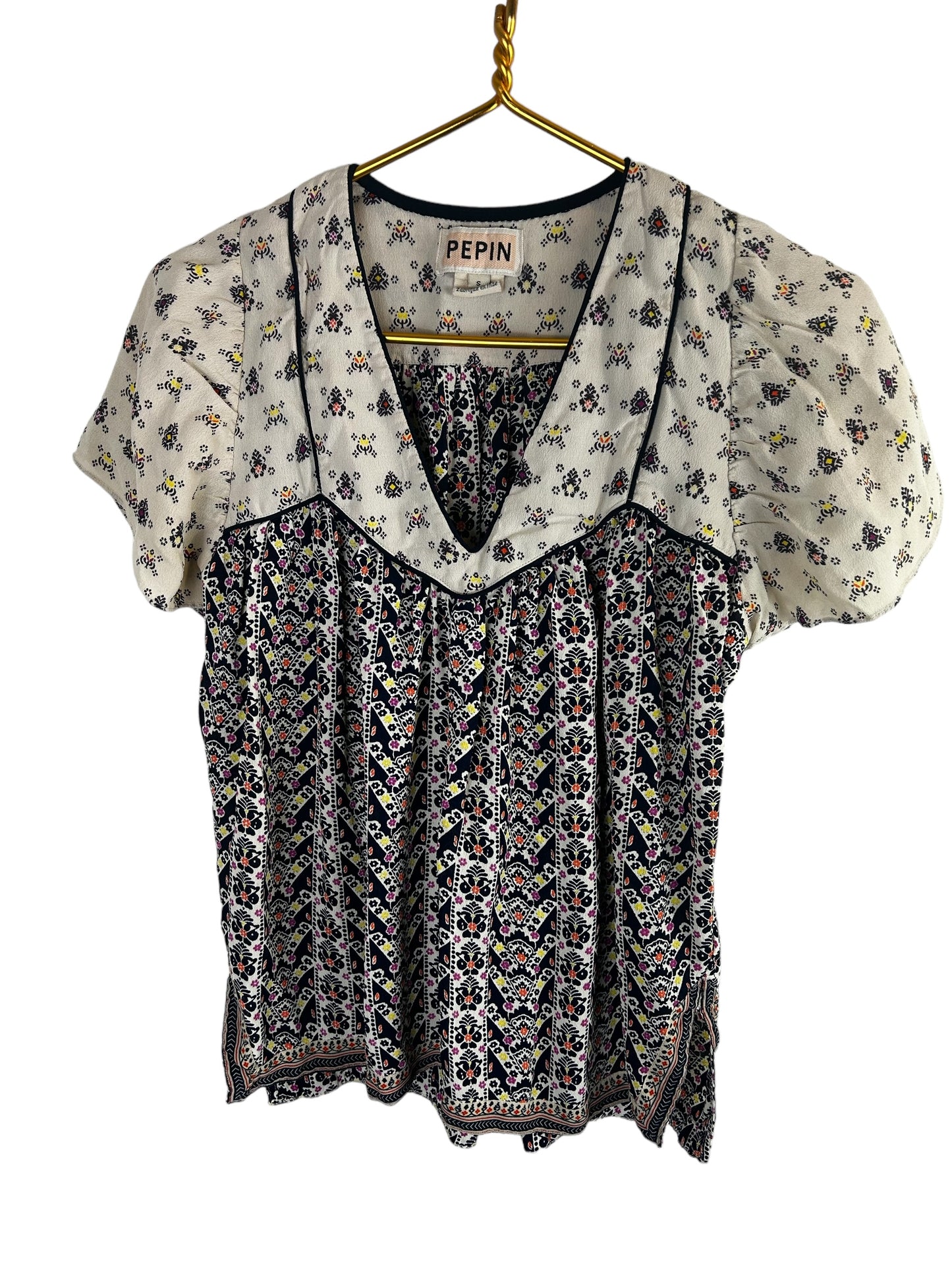 Anthropologie Printed Luca Blouse- Blue Motif Size Small