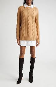 STAUD Aldrin Mixed Media Long Sleeve Sweater Dress