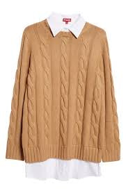 STAUD Aldrin Mixed Media Long Sleeve Sweater Dress