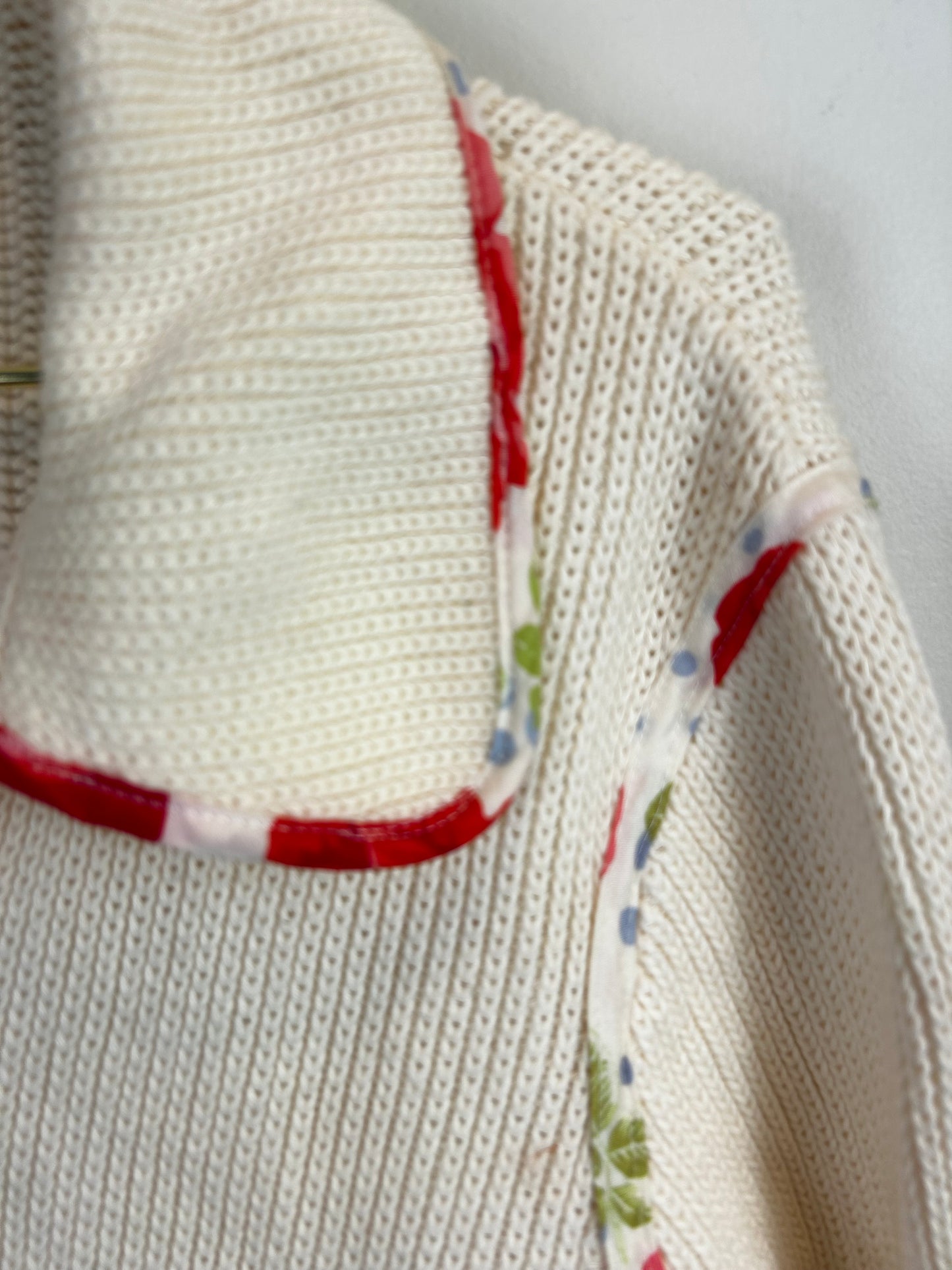 White + Warren Cream Floral Trim Cardigan
