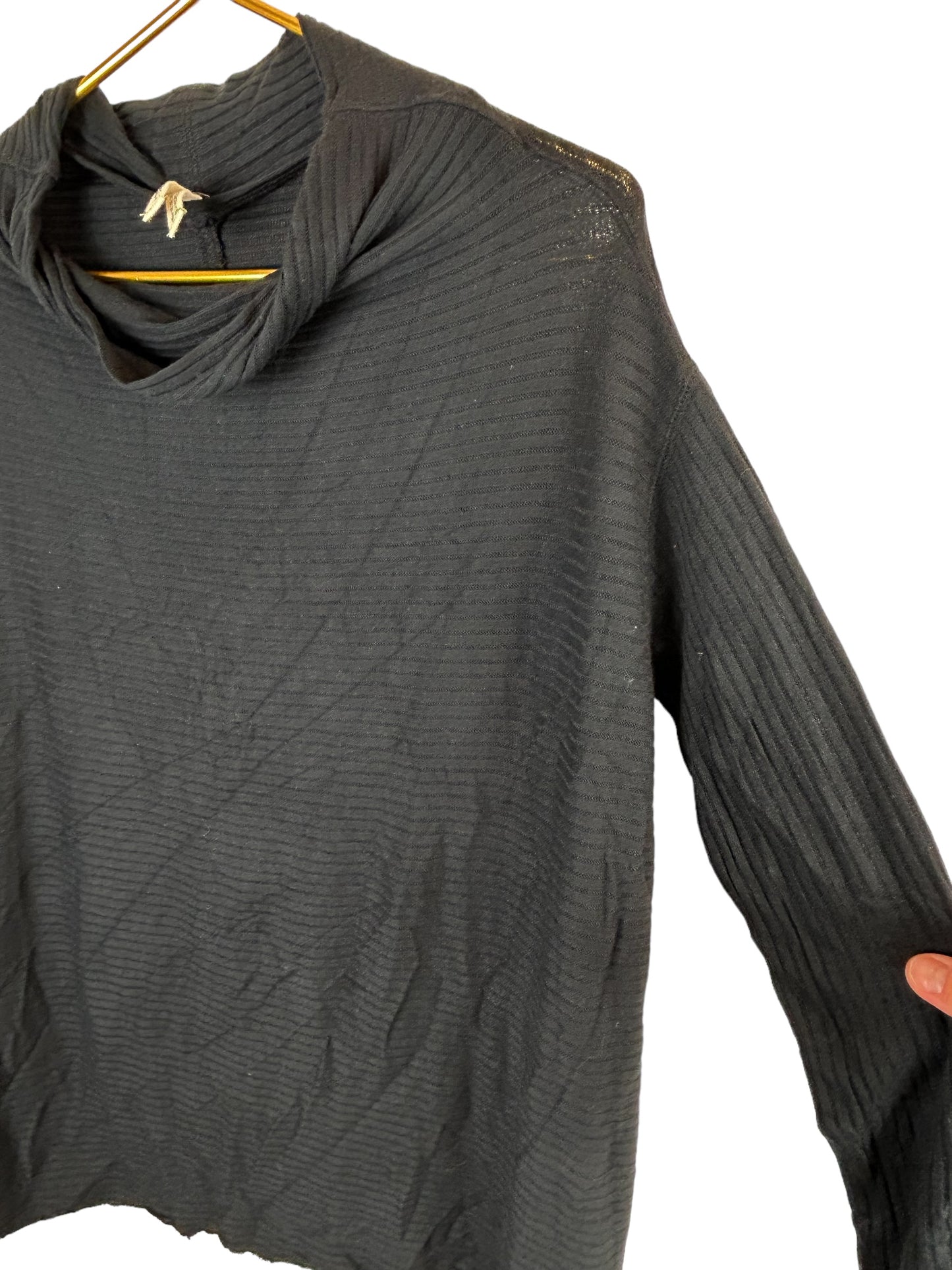 Free People We The Free Lover Rib Split Black Cut Out Back Long Sleeve Top Medium | Color: Black