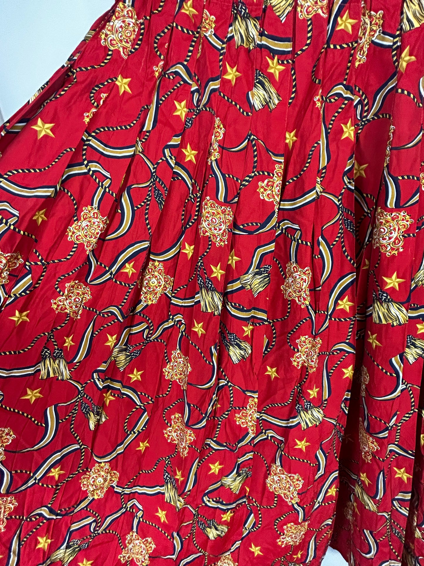 Vintage Marisa Christina Classic Red/Navy/Gold Brocade/Nautical Pleated