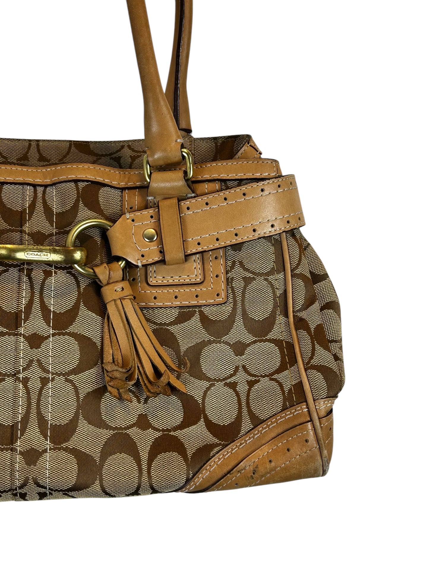 Authentic Coach Monogram Brown Camel Satchel